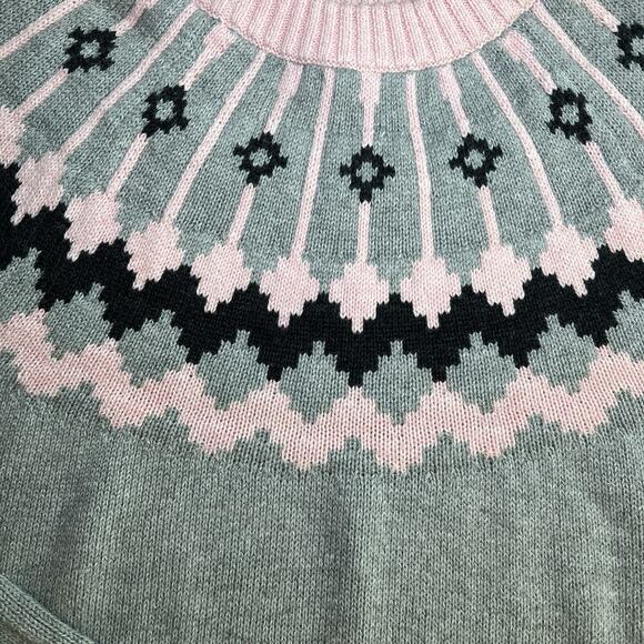 J. Crew Fair Isle Crew Neck Cotton Sweater Pink Gray Perfect Condition Size L - Picture 3 of 11